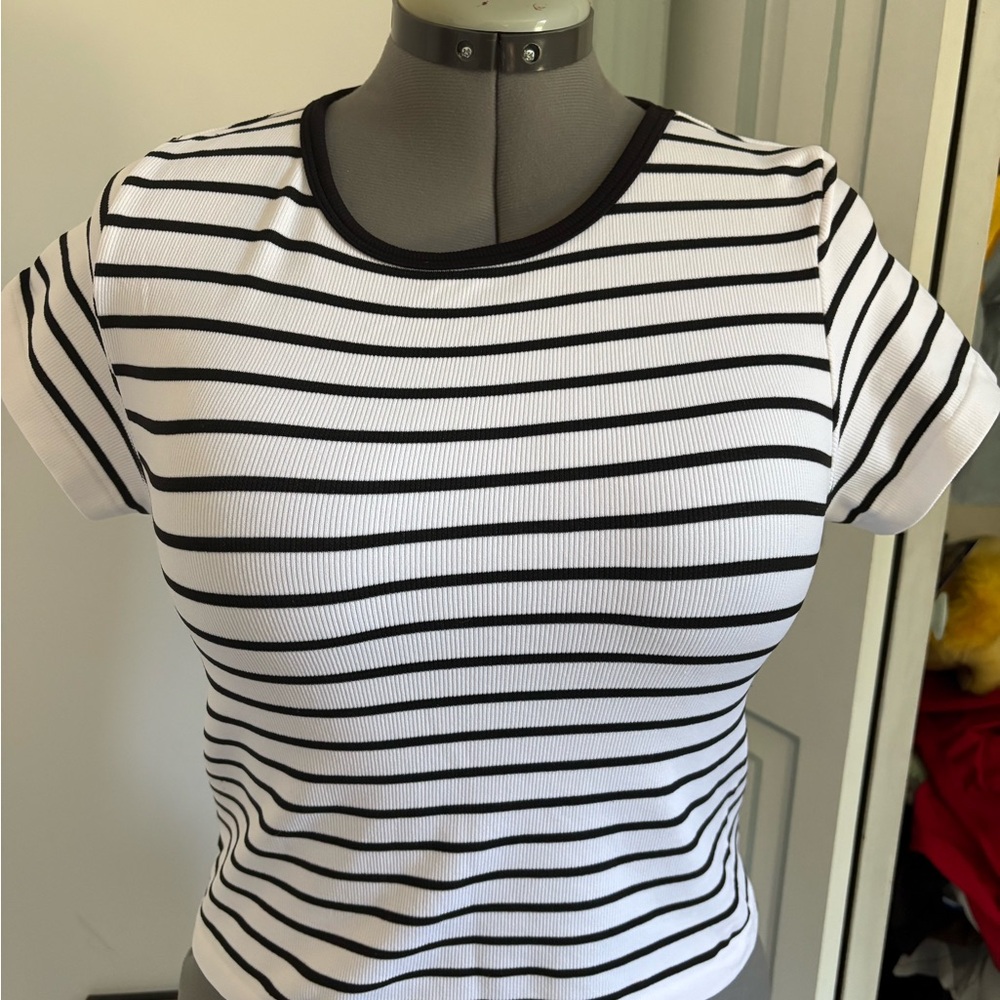 No Boundaries Black and White Striped Tee